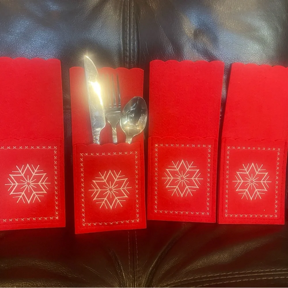 Crate&Barrel Red Snowflake Flatware Holder